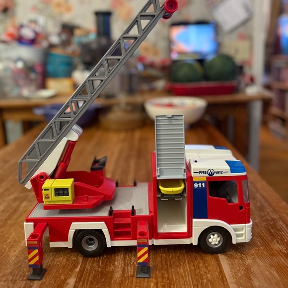 Playmobil Fire Truck Ladder Unit 4820 Red Toy Vehicle w Gurney Only - Picture 1 of 10